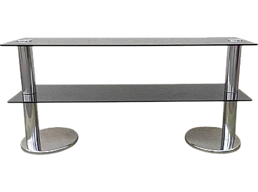 Smoked glass, steel and chrome plating console, 1970s