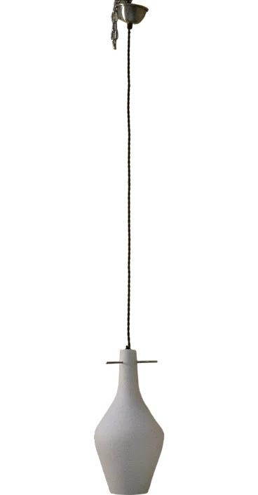 Mid-Century Pendant Lamp in Opaline Glass and Iron, Italy, 1950s