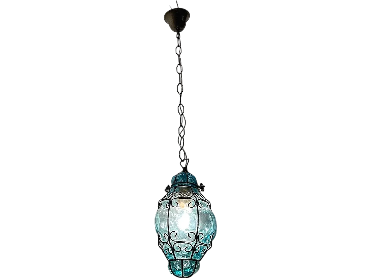 Pair of blue Murano glass light pendants, 70s 11