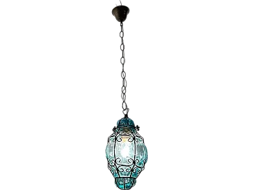 Pair of blue Murano glass light pendants, 70s