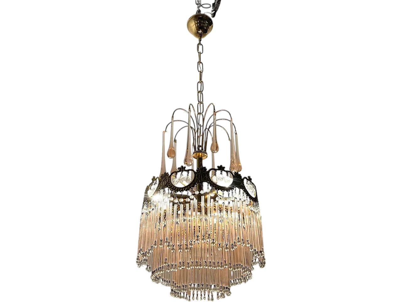 Pink Murano Glass Rod Chandelier 14