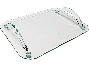 Transparent Glass Tray in the style of Fontana Arte, Italy 1980s