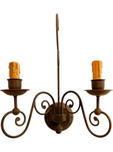 2 light wrought iron wall light, 1980s