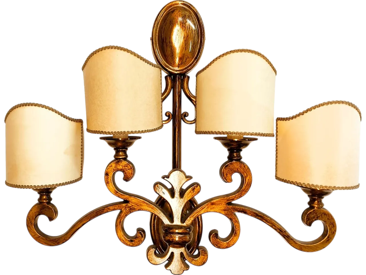 Brass wall sconce with scrolls, 1970s 9