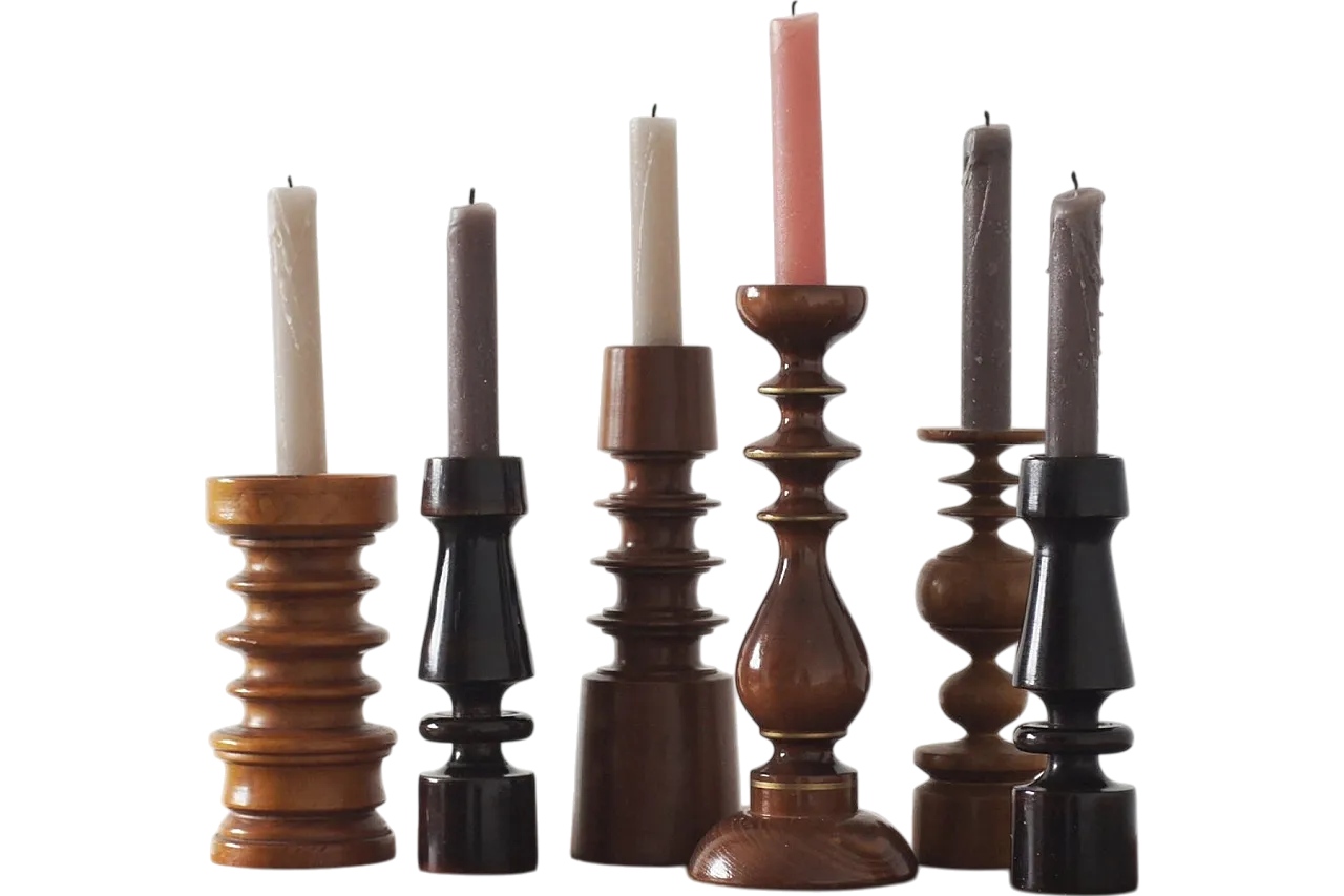 6 Wooden candleholders, 1970s 4