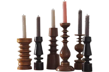 6 Wooden candleholders, 1970s