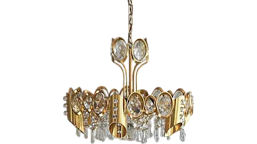 Brass and crystal ceiling lamp by Palwa, 1960s