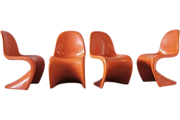 4 Orange Panton Chairs by Verner Panton for Herman Miller, 1970s