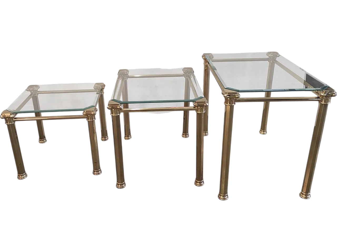 Trio of brass and cut glass coffee tables from the 1970s 10