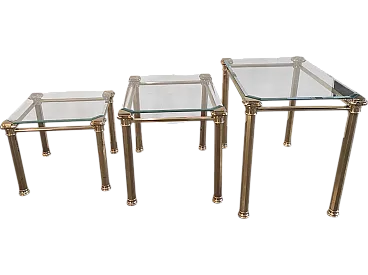 Trio of brass and cut glass coffee tables from the 1970s