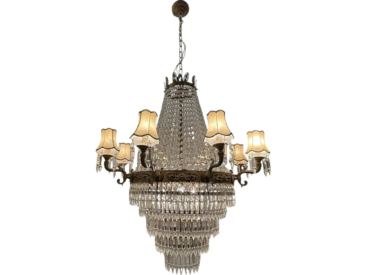 Extra Large Bronze Crystal Chandelier 1950's 21