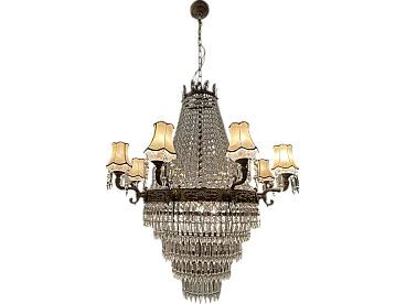 Extra Large Bronze Crystal Chandelier 1950's