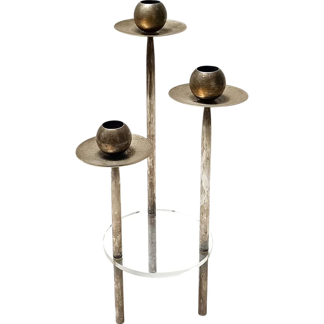 Postmodern Silver-Plated Brass and Plexiglass Candelabrum by Mesa, Italy 1970s 12