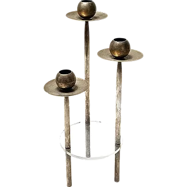 Postmodern Silver-Plated Brass and Plexiglass Candelabrum by Mesa, Italy 1970s