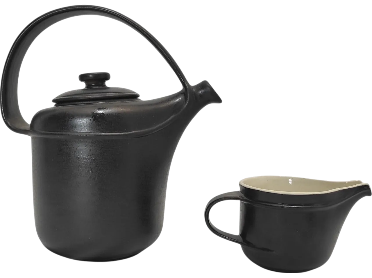 Black ceramic teapot and milk jug by F. Bucci, 1970s 7