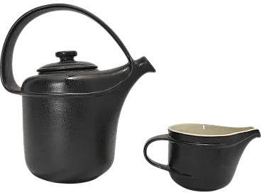 Black ceramic teapot and milk jug by F. Bucci, 1970s