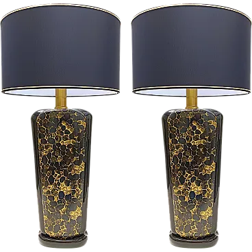 Postmodern Black and Gold Glazed Ceramic Table Lamps, Italy 1980s