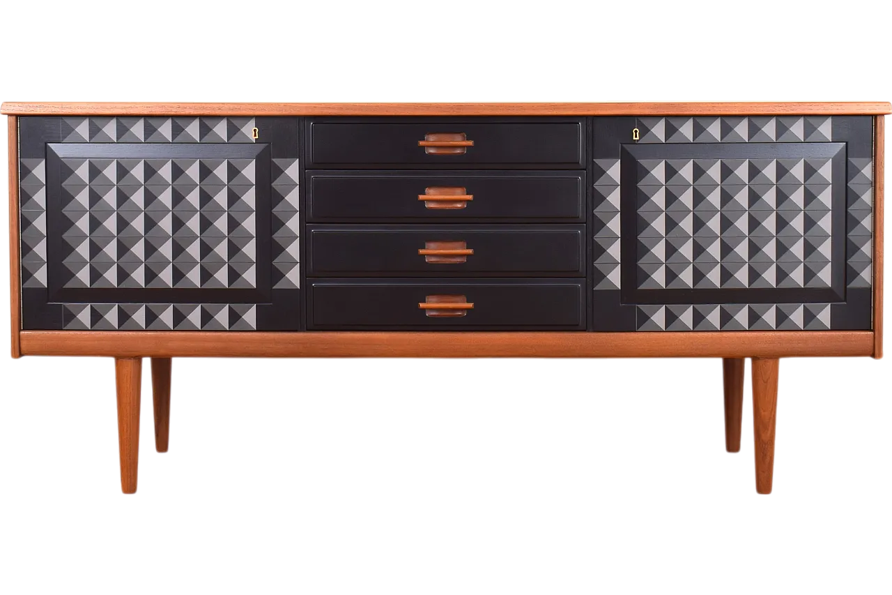 Mid-Century Op-Art Hand-Painted Teak Sideboard by Gustav Bahus, 1960s 14