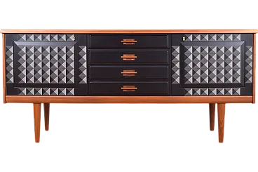 Credenza Mid-Century Op-Art in teak dipinta a mano di Gustav Bahus, anni '60