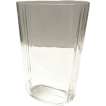 Rectangular Transparent Murano Glass Vase by Carlo Moretti, Signed, Italy 1990s