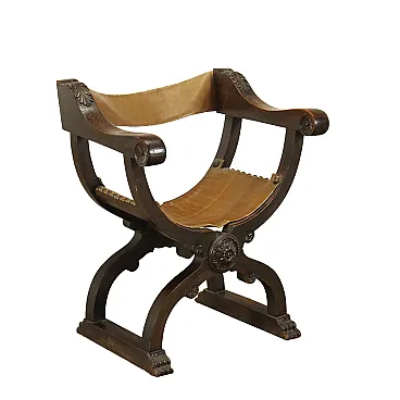 Neo Renaissance Savonarola chair in wood, early 1900s