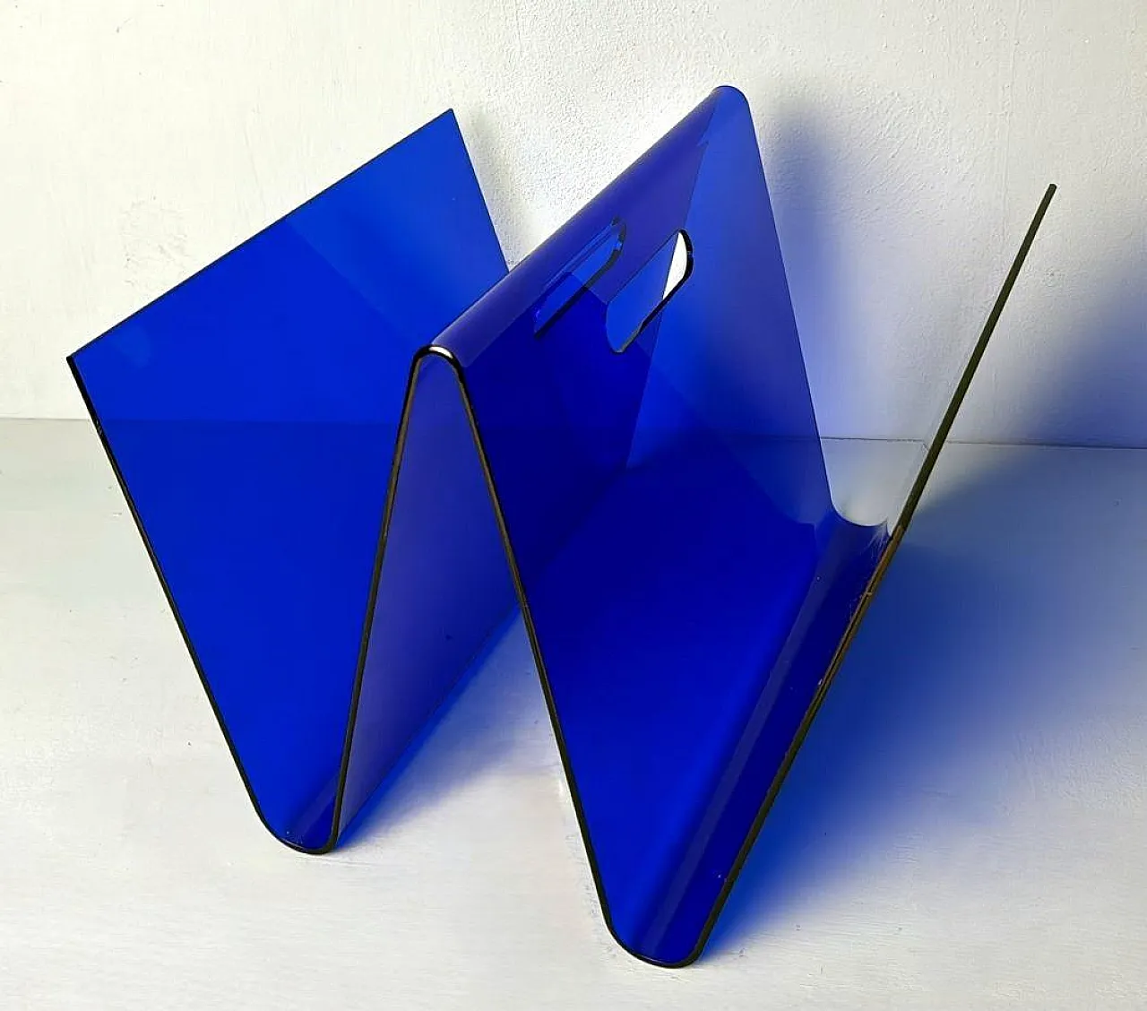 Blue plexiglass magazine rack, 1970s 2