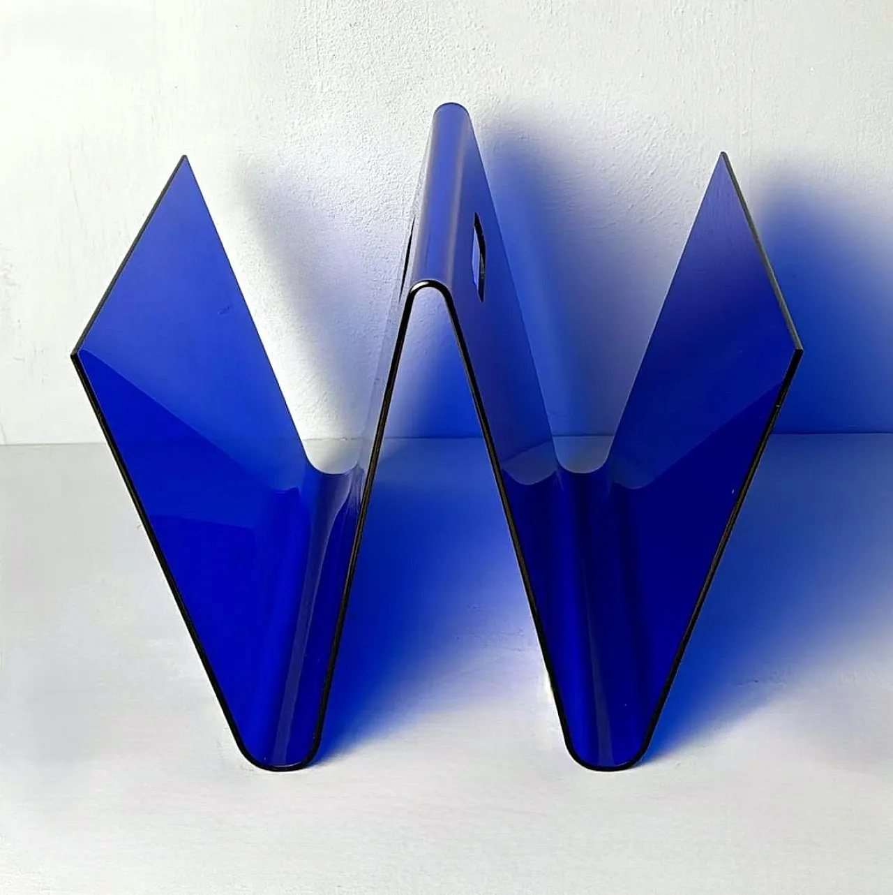 Blue plexiglass magazine rack, 1970s 3