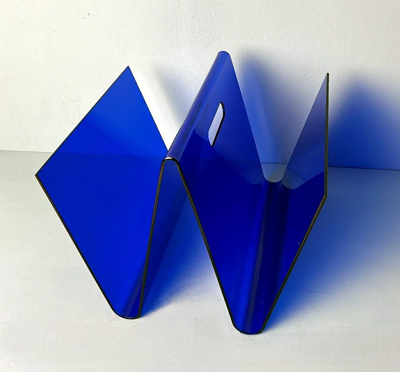 Blue plexiglass magazine rack, 1970s 4