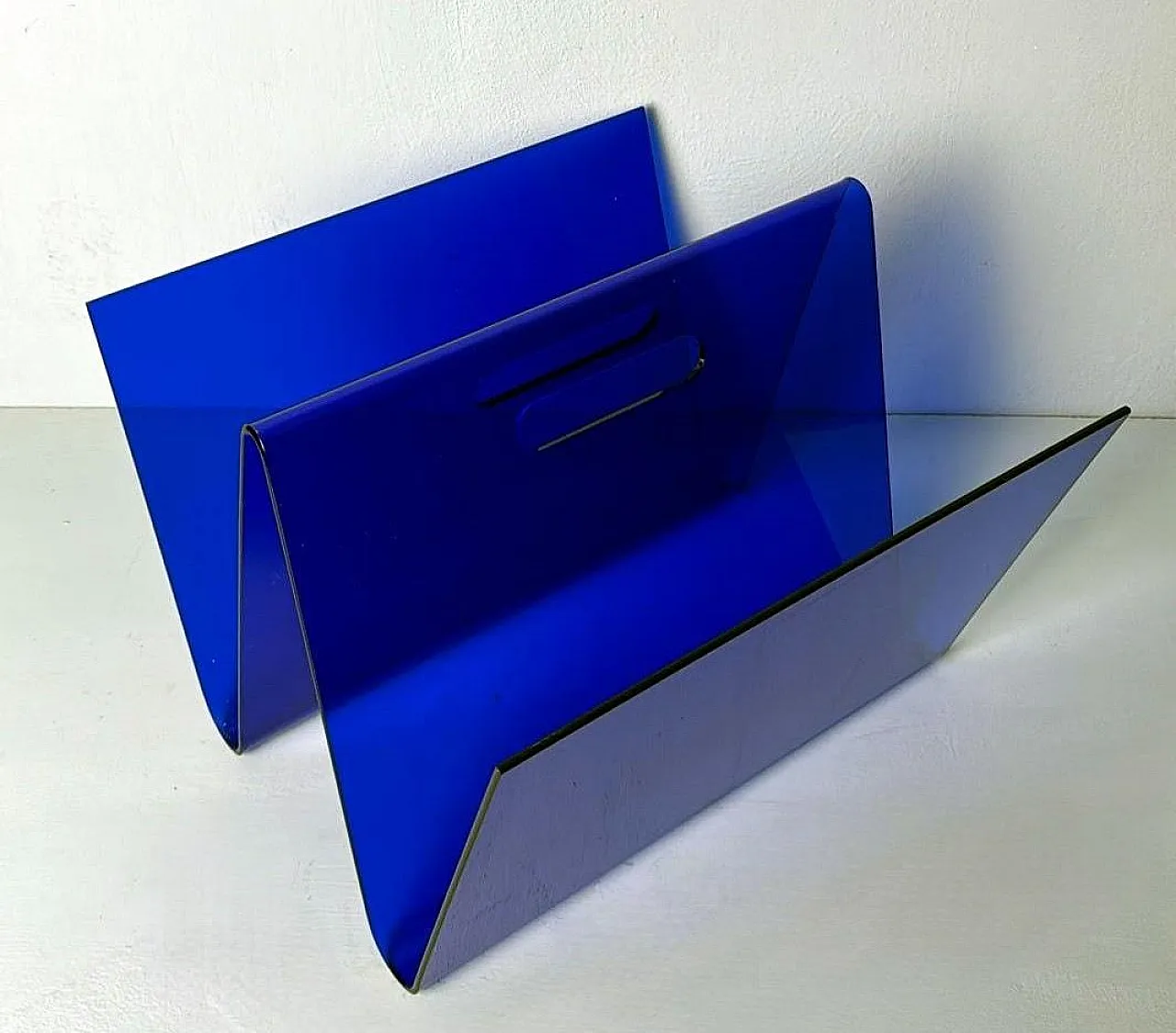 Blue plexiglass magazine rack, 1970s 5