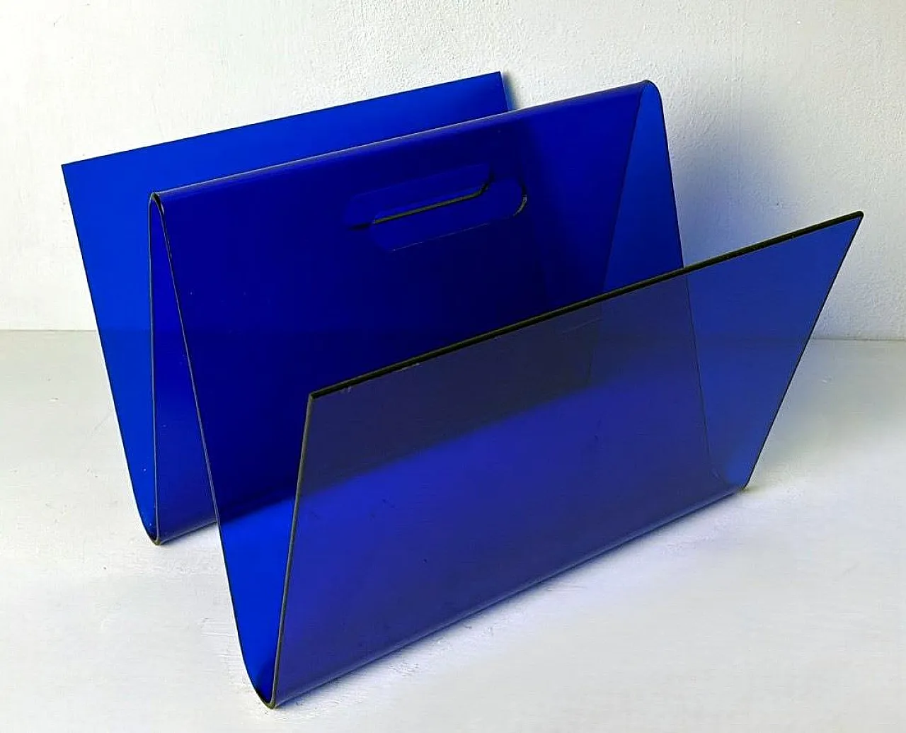 Blue plexiglass magazine rack, 1970s 9