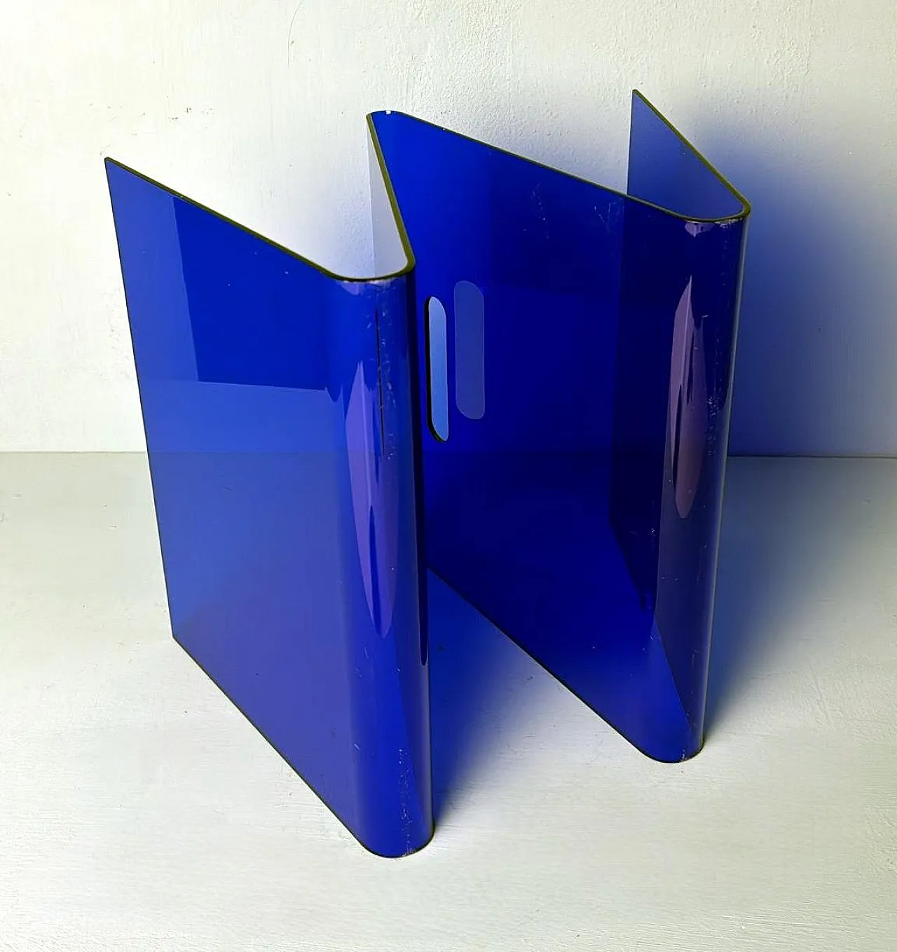 Blue plexiglass magazine rack, 1970s 11