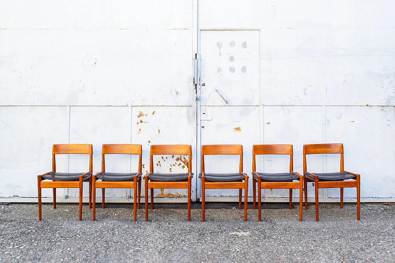 6 Teak and leather chairs by P. Jeppesen for Grete Jalk, 1950s 1