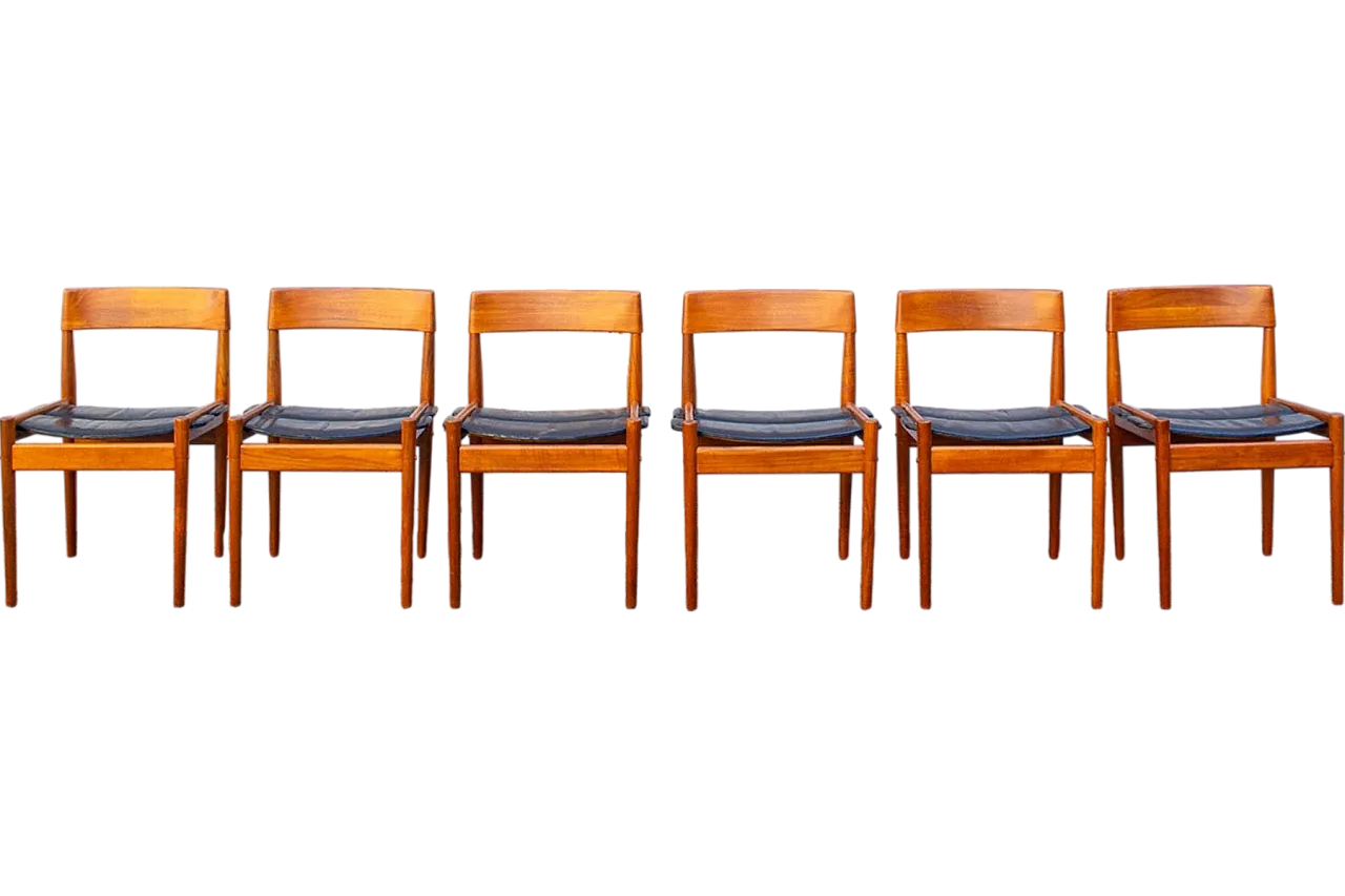 6 Teak and leather chairs by P. Jeppesen for Grete Jalk, 1950s 11