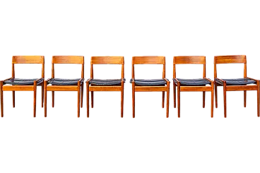 6 Teak and leather chairs by P. Jeppesen for Grete Jalk, 1950s