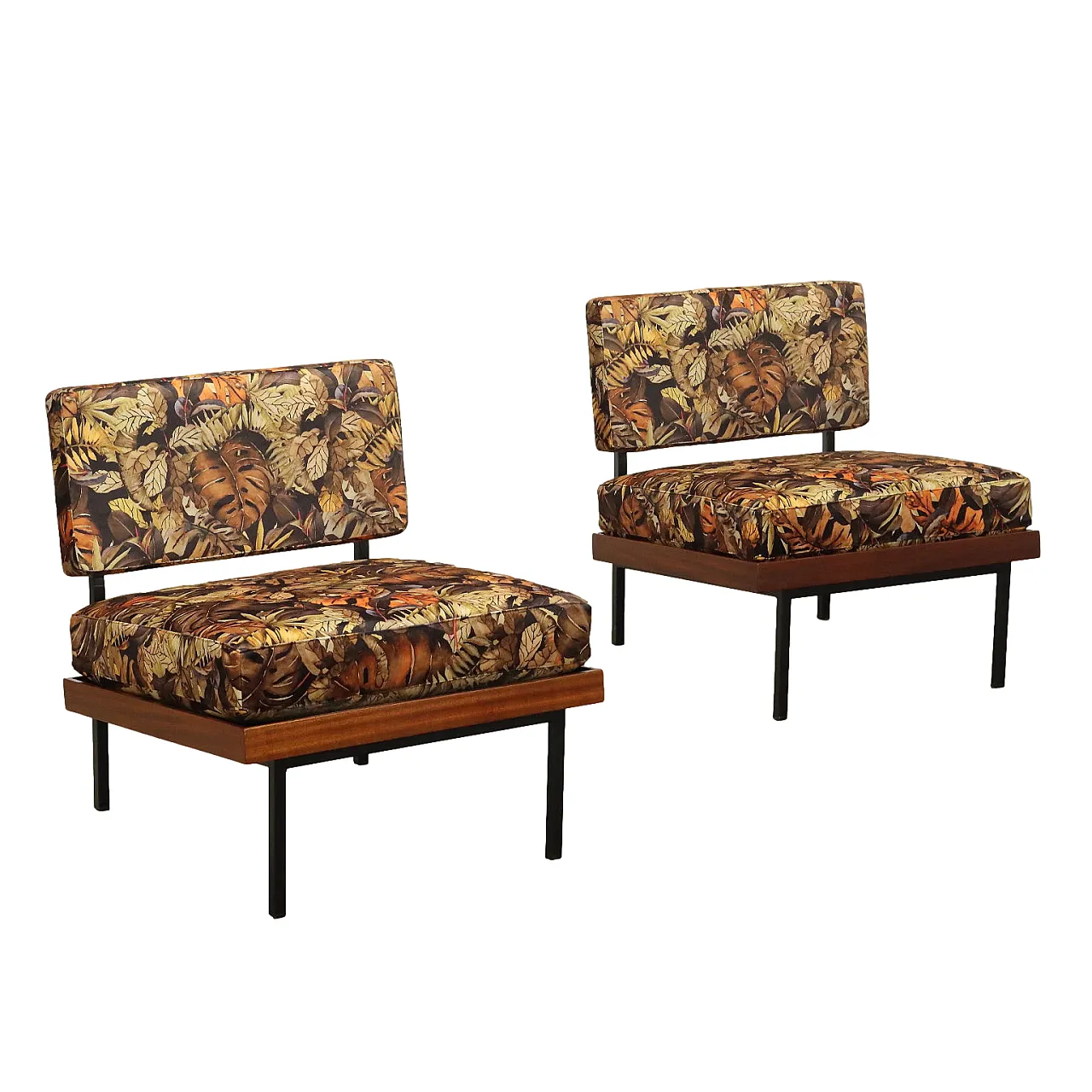 Armchairs Jungle Collection Velvet Wood Italy 1960s 1