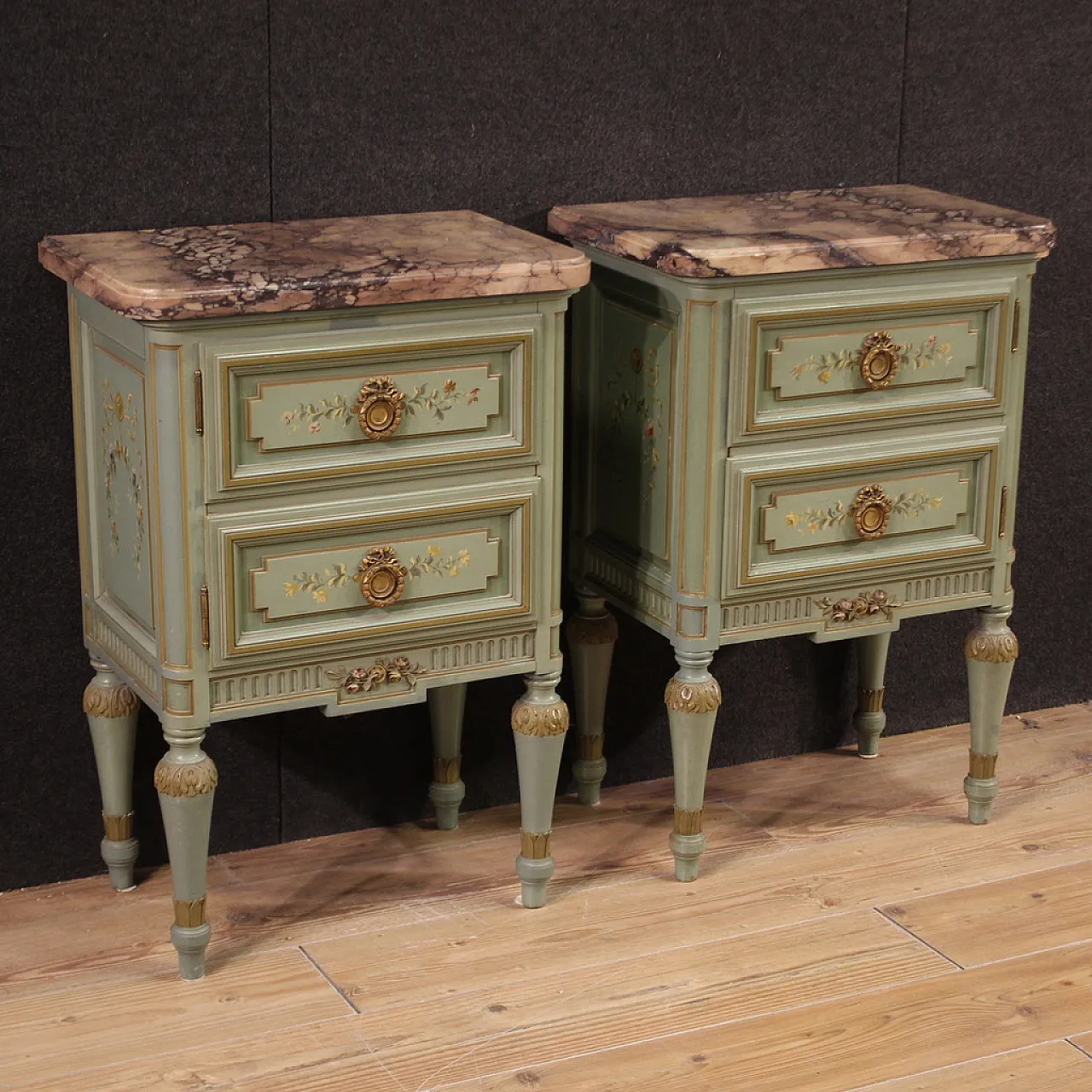 Pair of Empire style lacquered bedside tables, 20th century 1