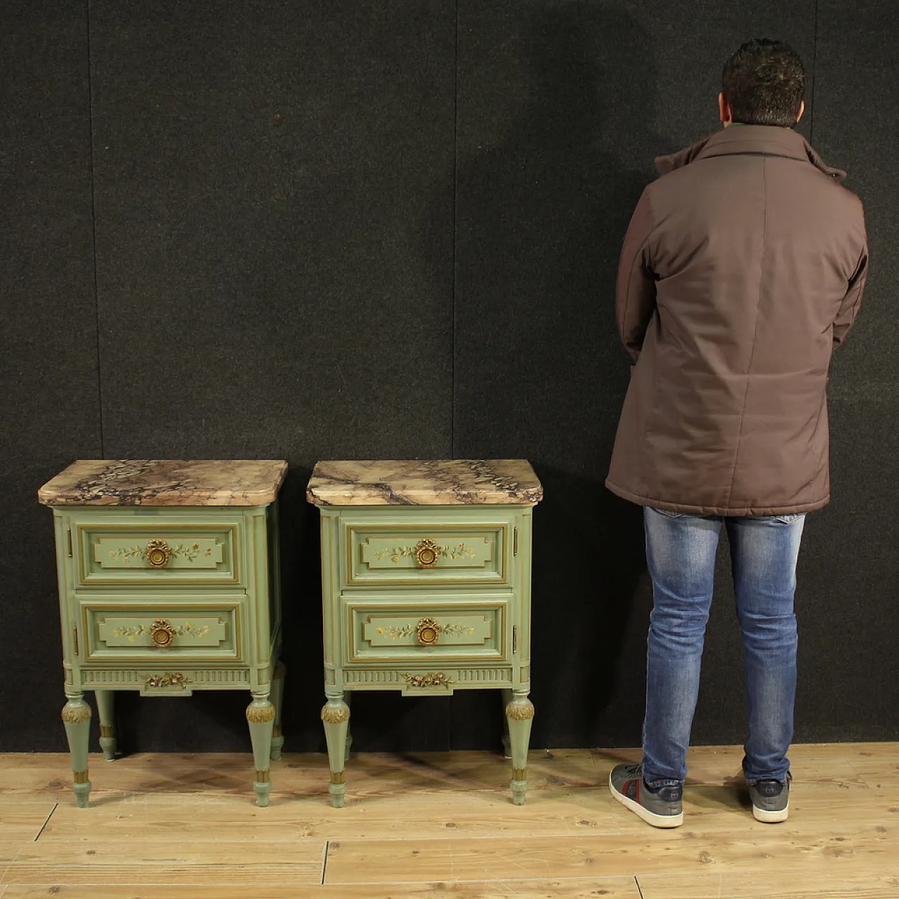 Pair of Empire style lacquered bedside tables, 20th century 3