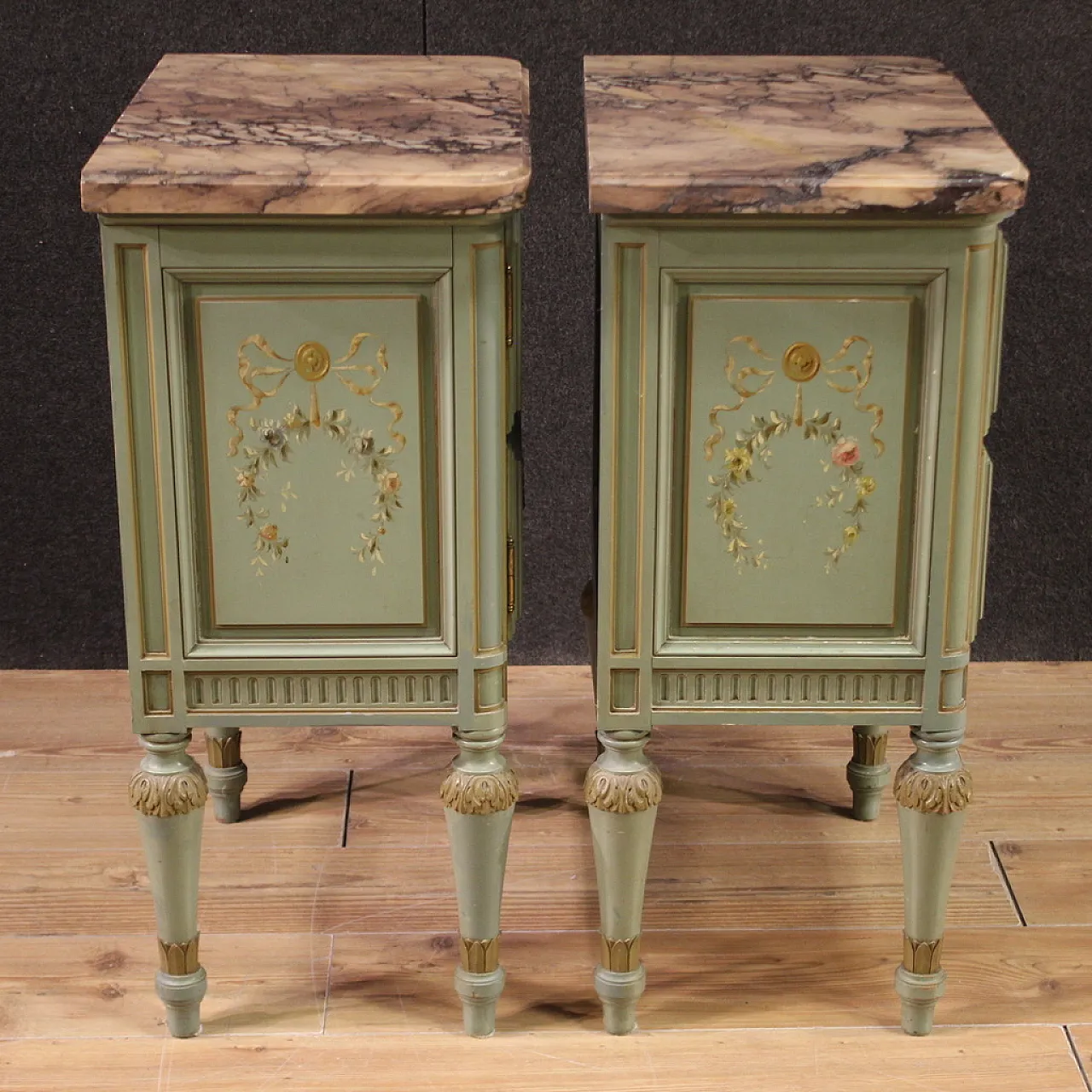 Pair of Empire style lacquered bedside tables, 20th century 6