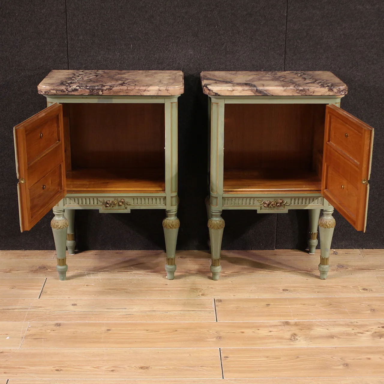 Pair of Empire style lacquered bedside tables, 20th century 11