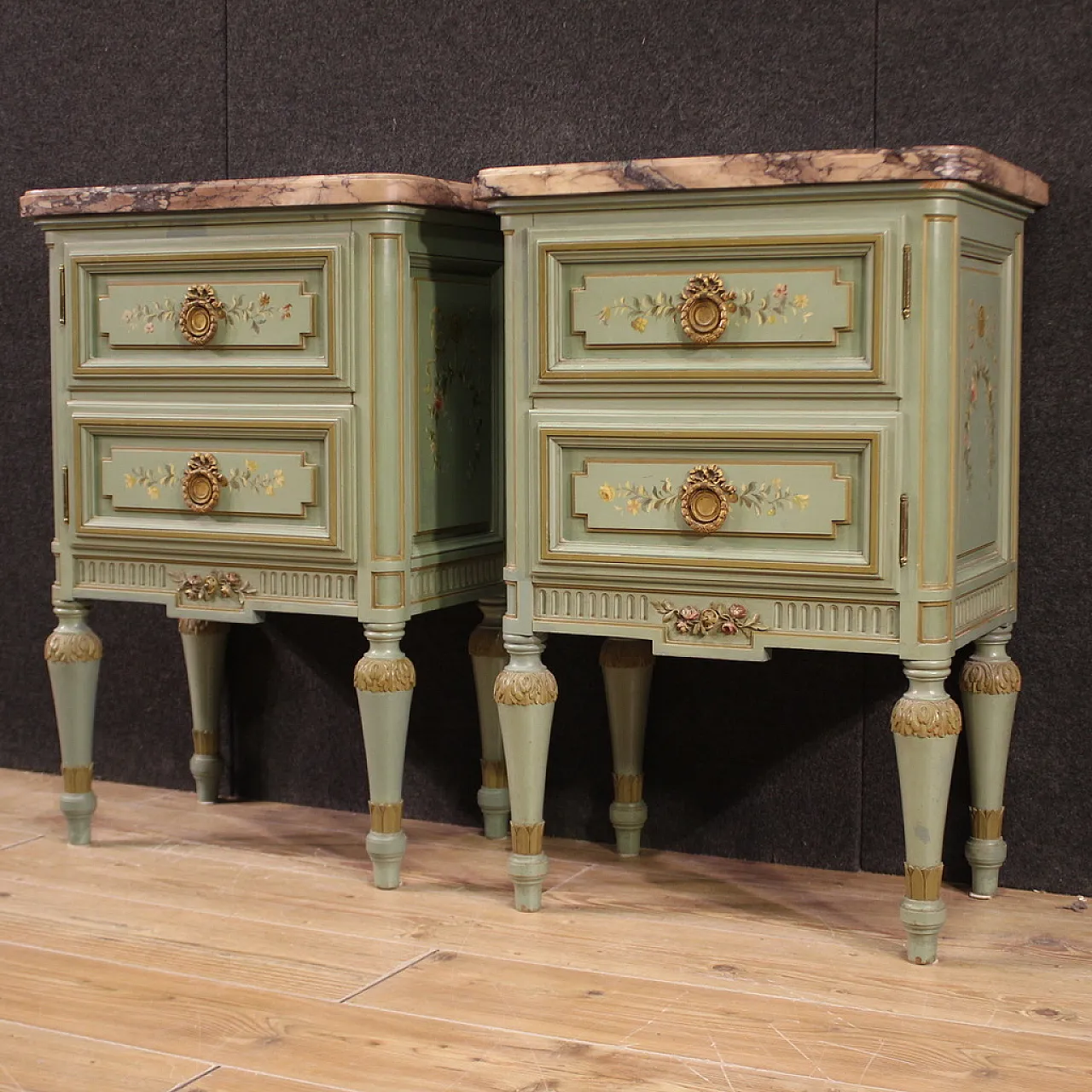 Pair of Empire style lacquered bedside tables, 20th century 12