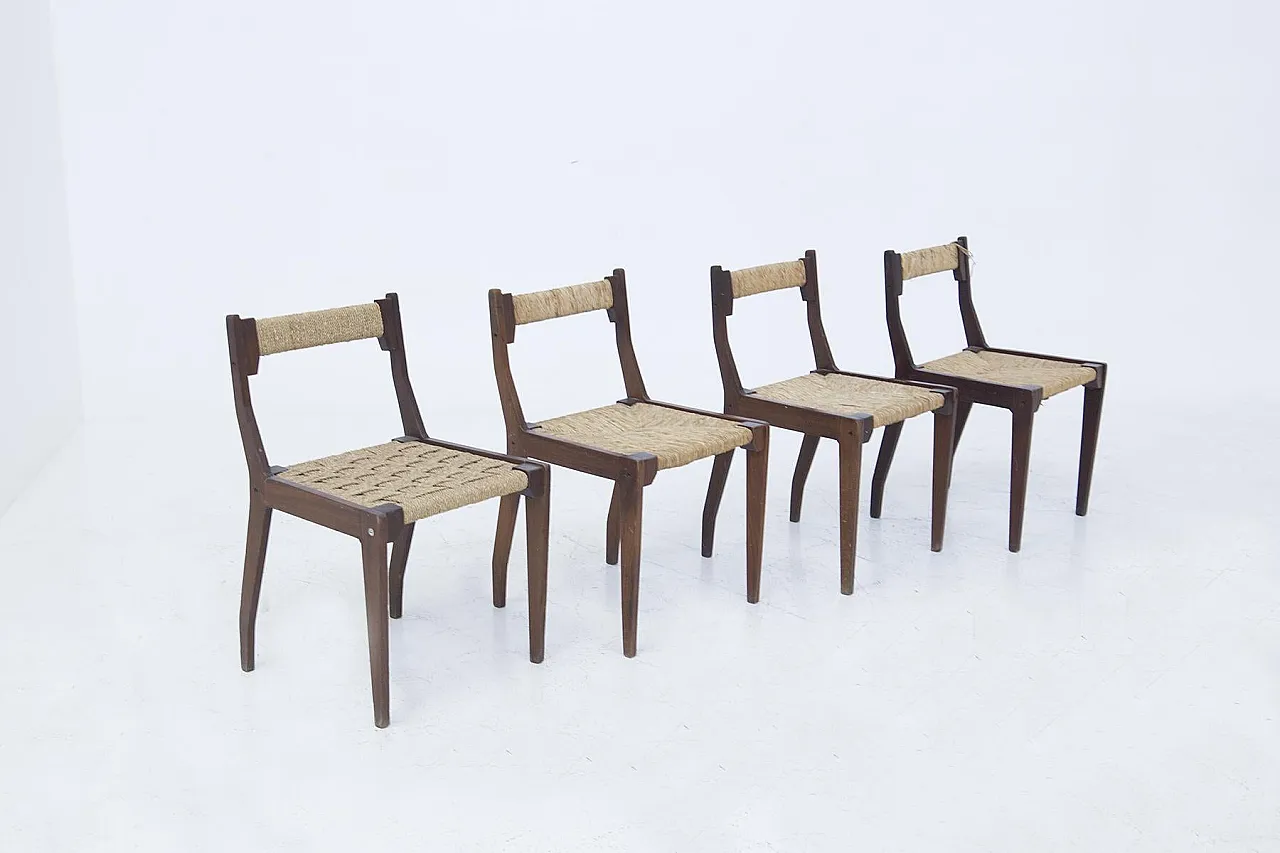 4 Wood and straw chairs by Carlo Santi for Arform, 1950s 3