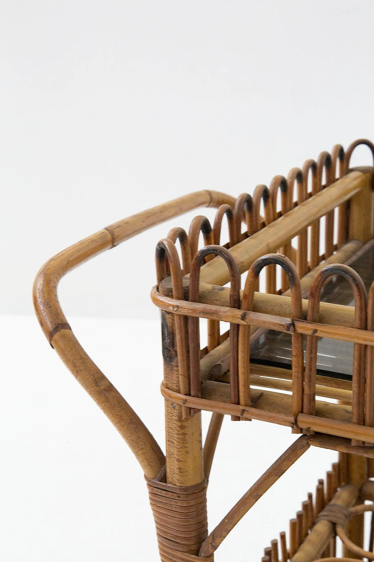 Bar cart in bamboo and black glass, 1960s 8