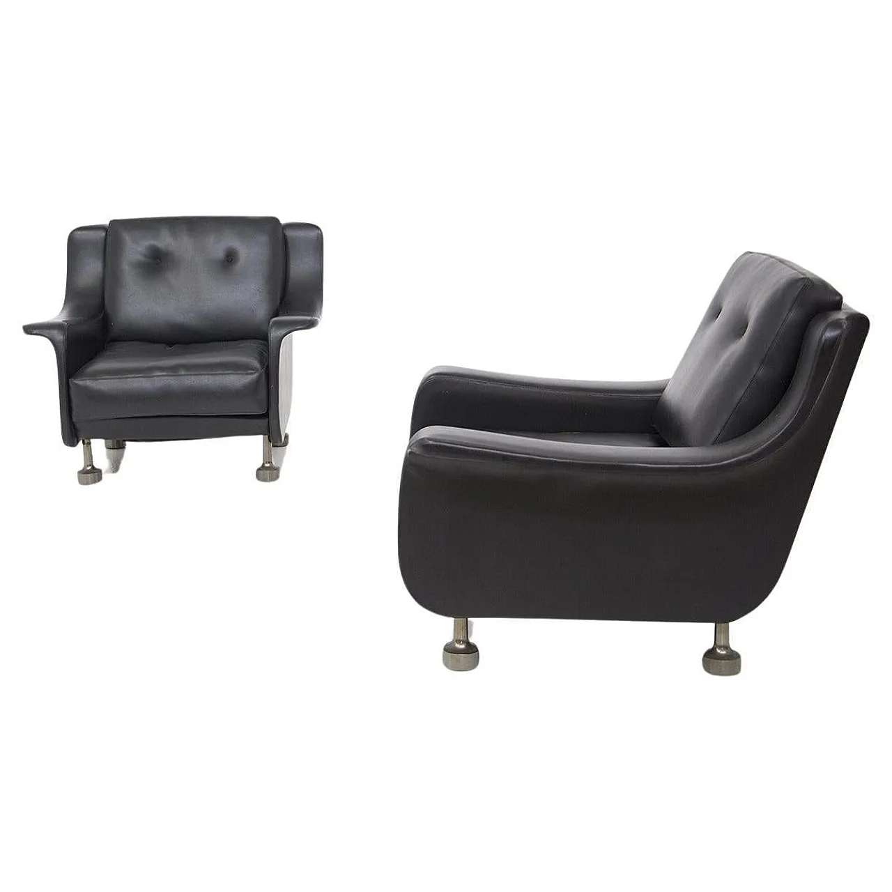 Pair of black leather armchairs qttr. to Luigi Caccia Dominioni, 1960s 1