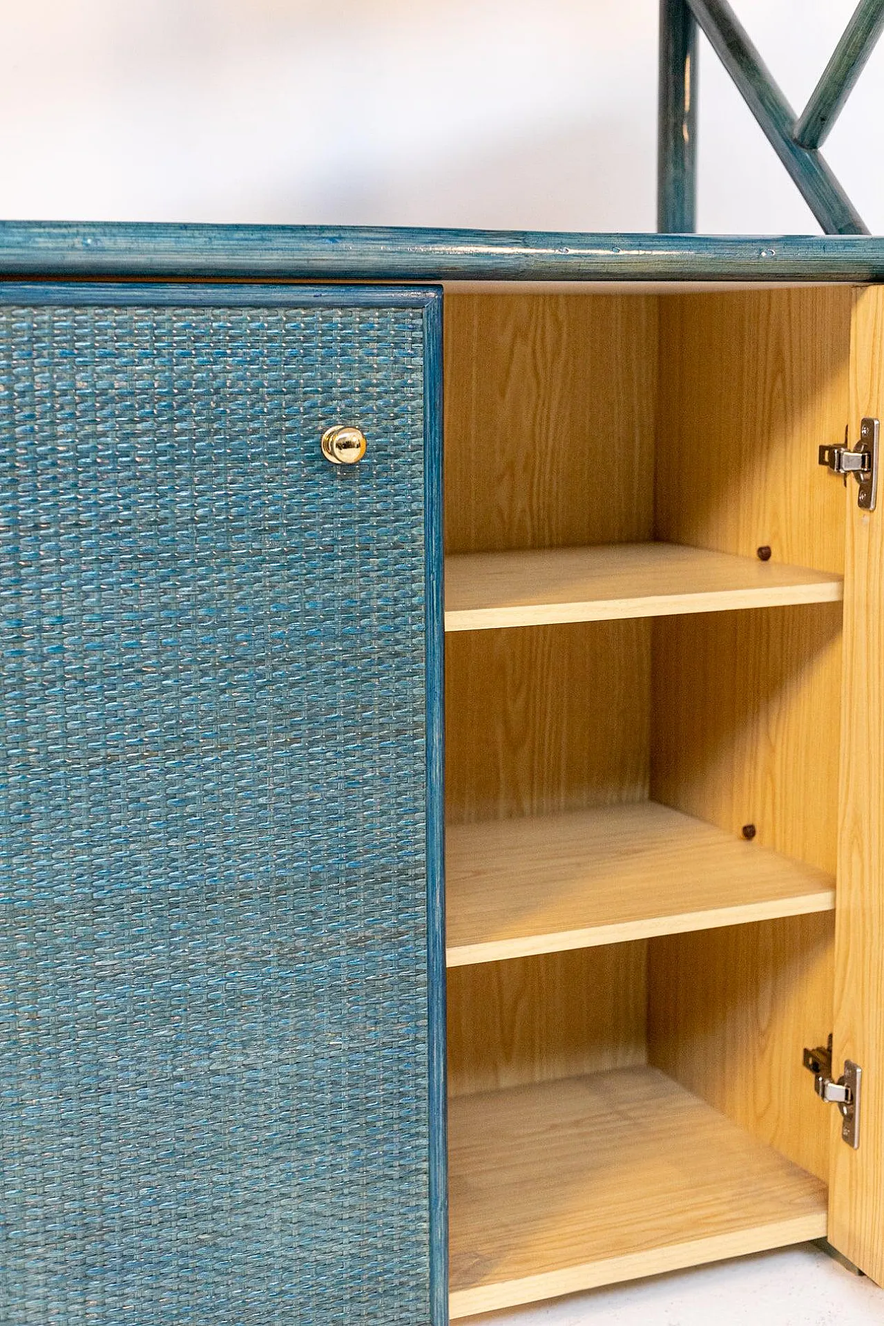 Bookcase in green bamboo, rattan and brass, 1980s 5