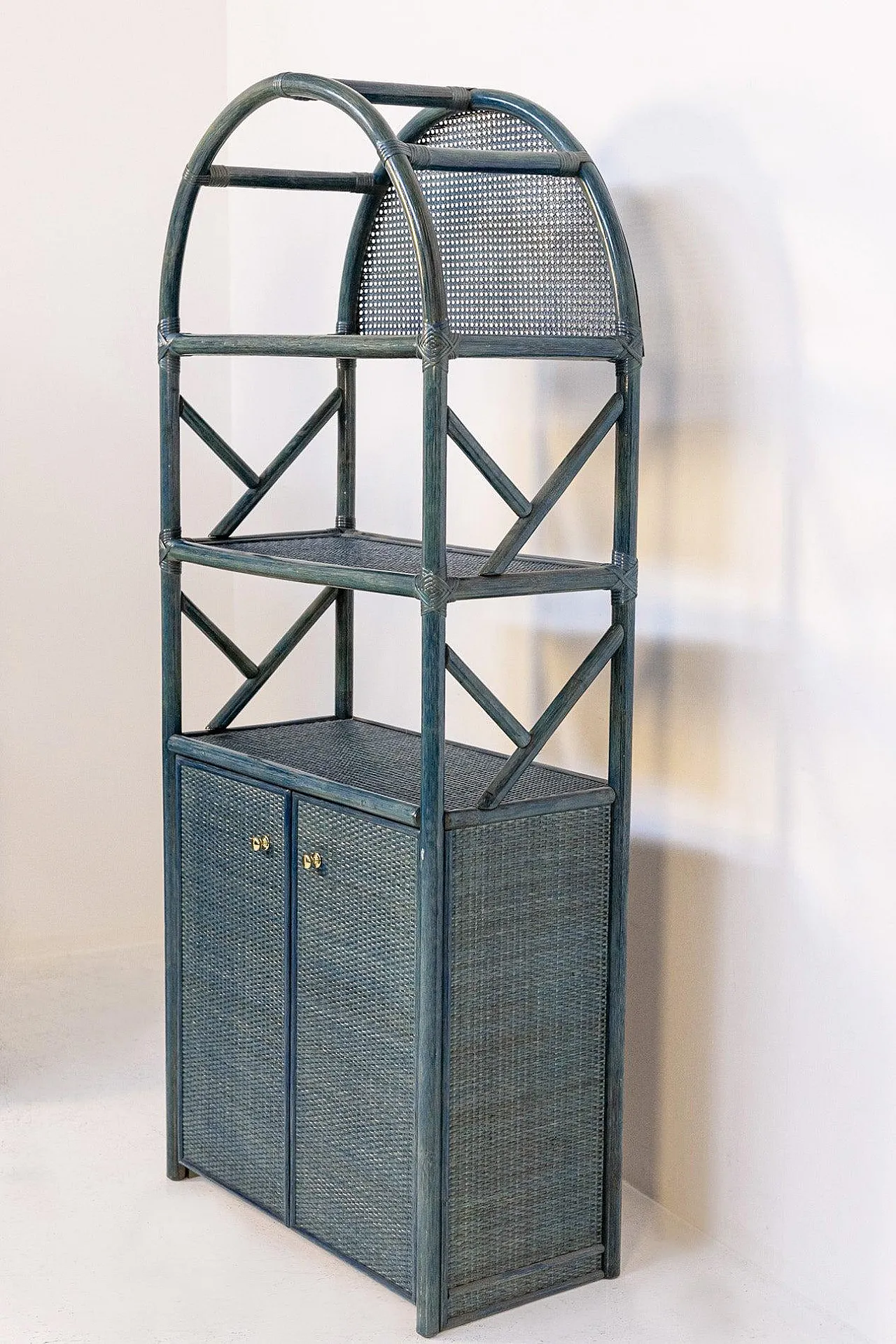 Bookcase in green bamboo, rattan and brass, 1980s 7