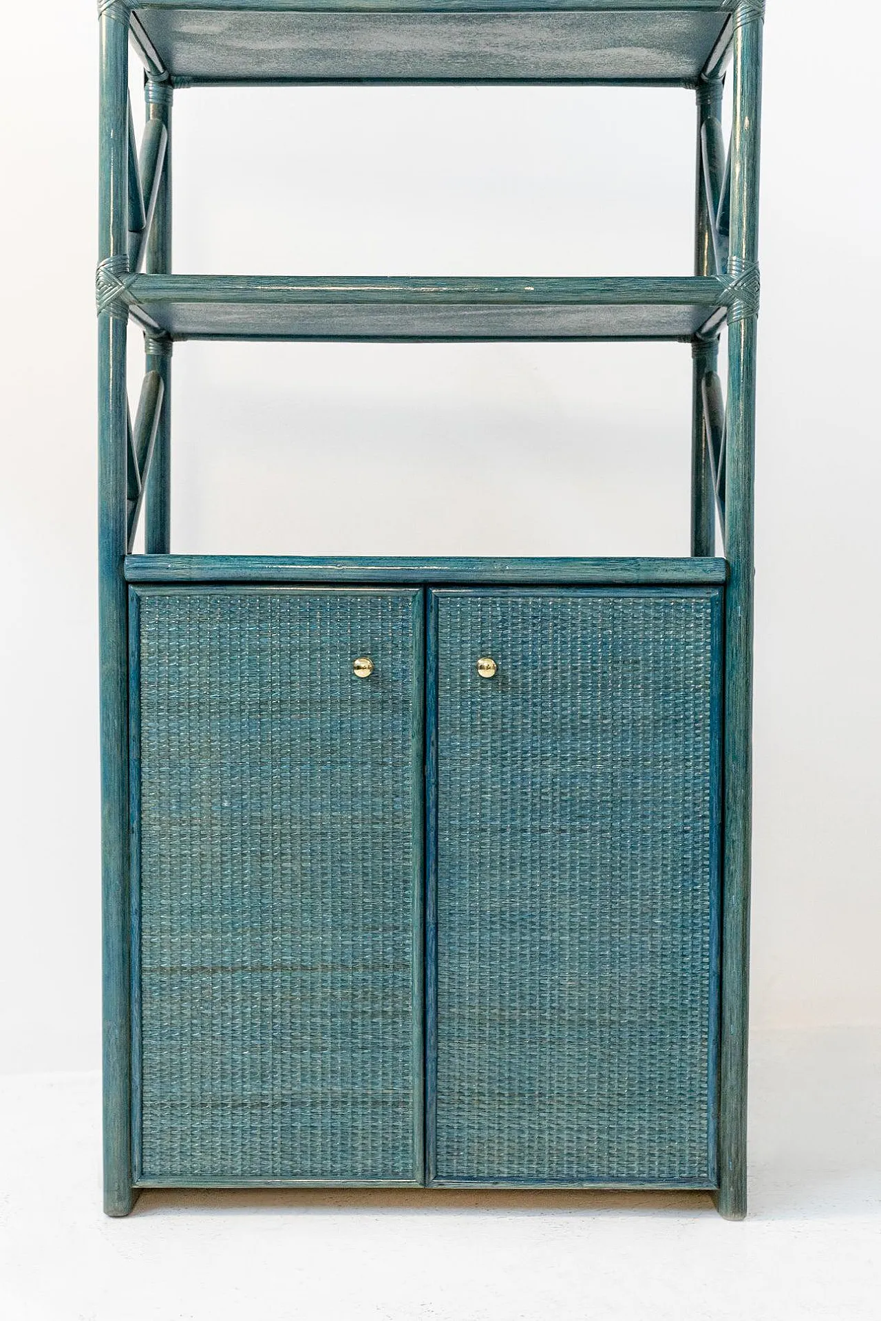 Bookcase in green bamboo, rattan and brass, 1980s 8