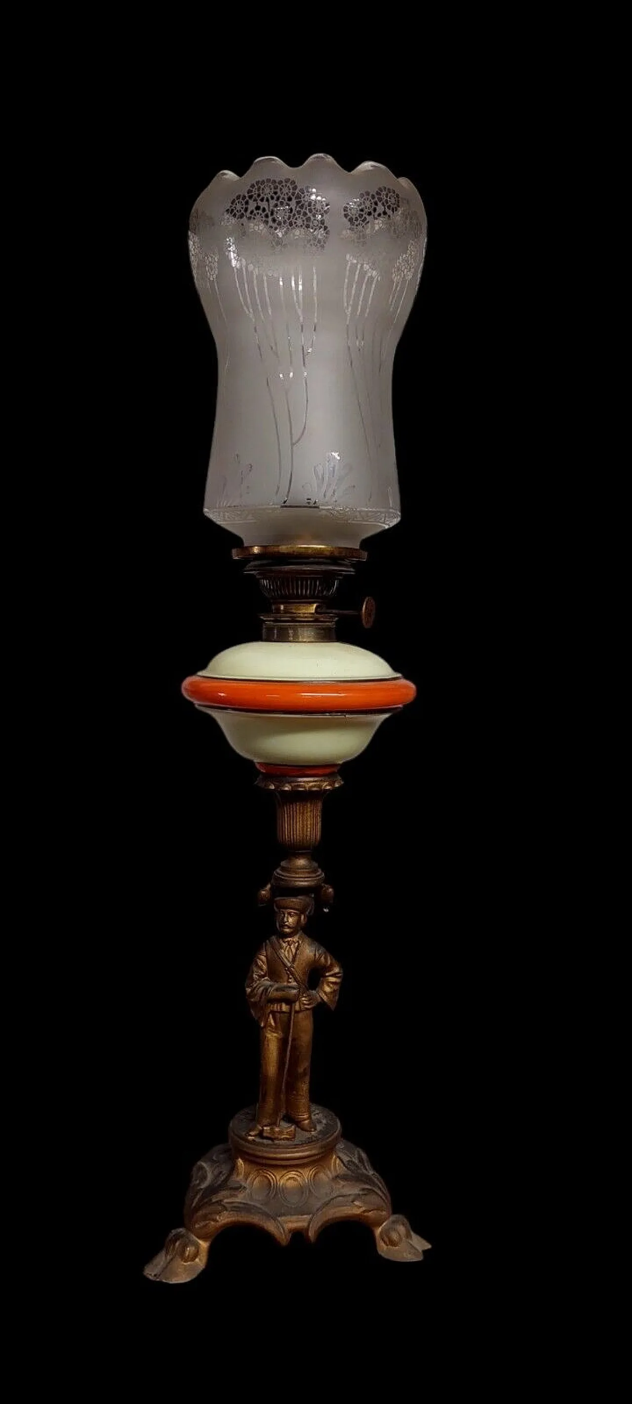 Oil lamp in metal, ceramic and glass, 19th century 1