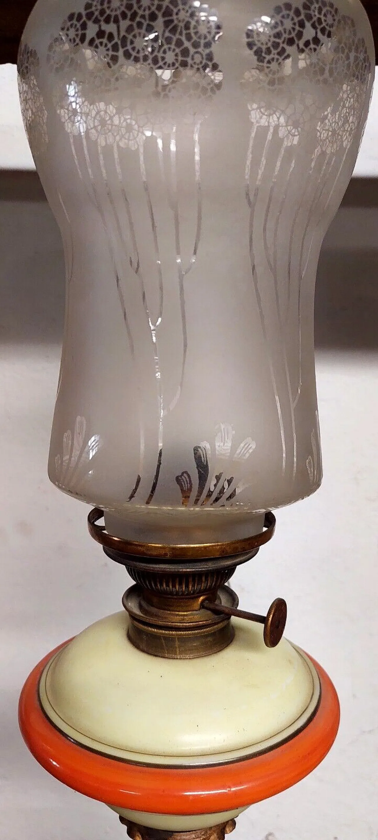 Oil lamp in metal, ceramic and glass, 19th century 5