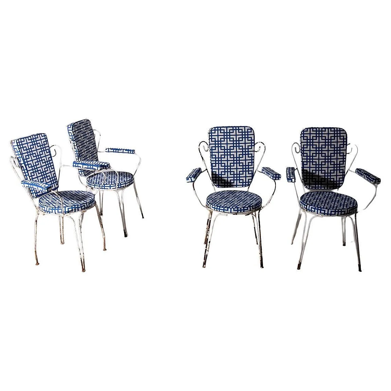 4 Iron and cotton garden chairs, 1950s 1