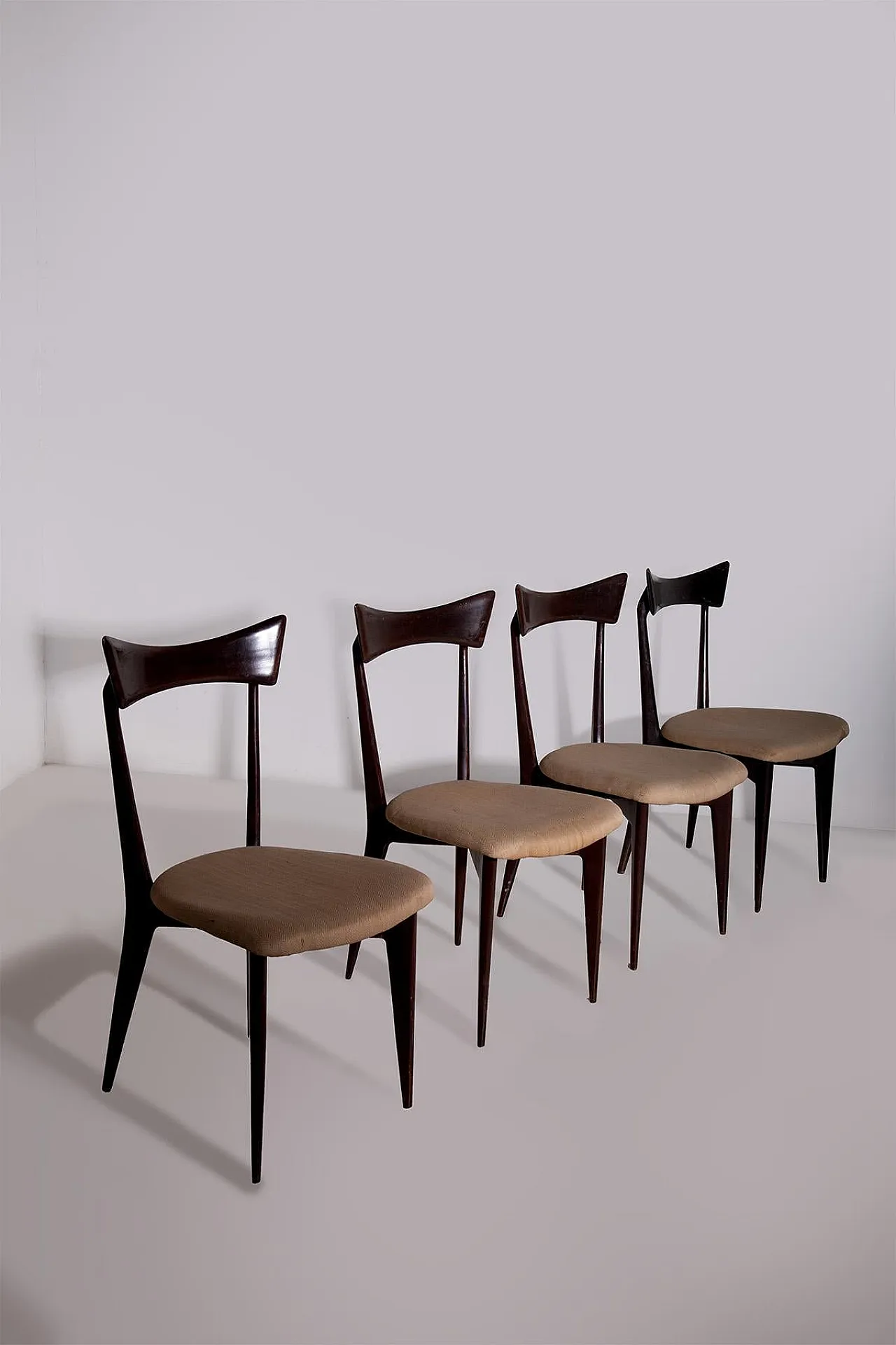 4 Wooden and cotton chairs, 1950s 4